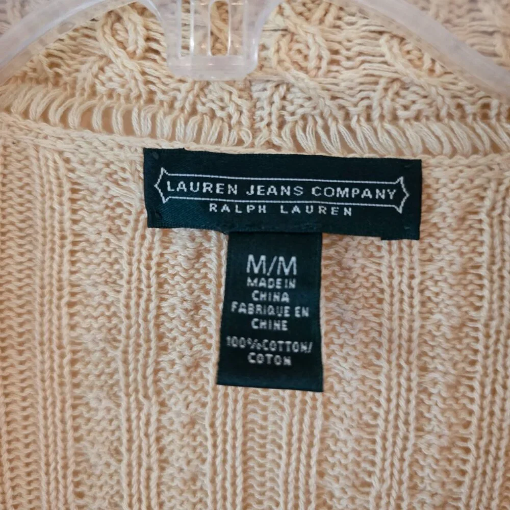 Lauren Jeans Company Ralph Lauren Creme Cotton Romantic Lace Knit Sweater Medium